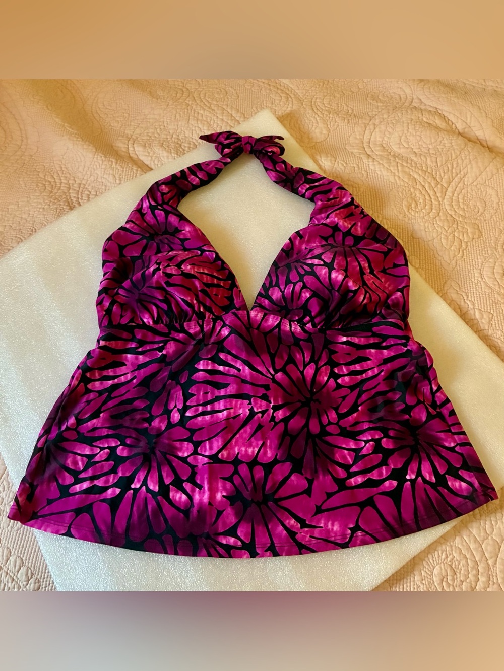 Merona Magenta Halter Tank/Swim-Top with Black: Floral Pattern